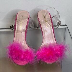 Shoe Republic LA Fuchsia Feathered Heels